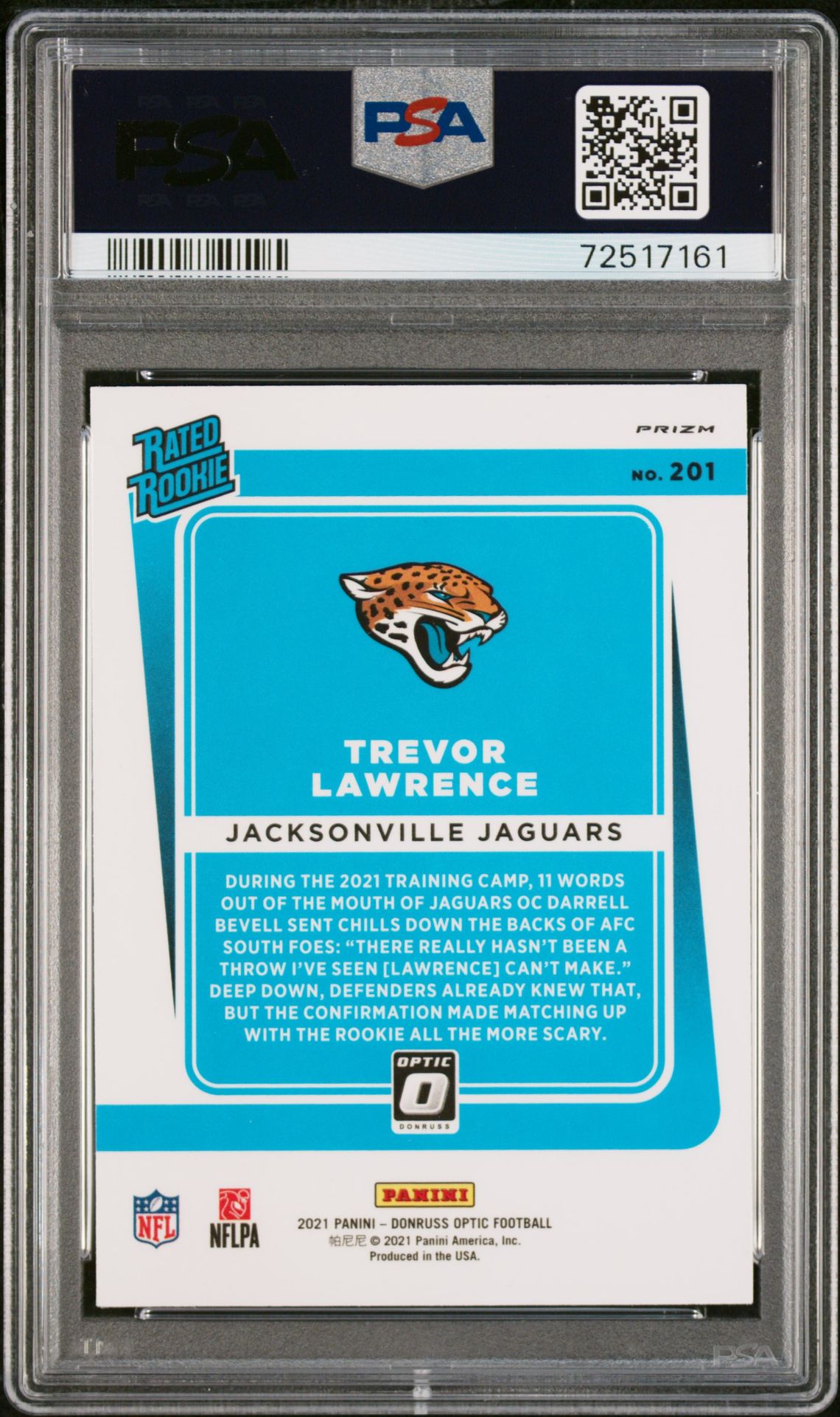2021 Panini Donruss Optic Trevor Lawrence #201 (Bronze) Mint 9 back