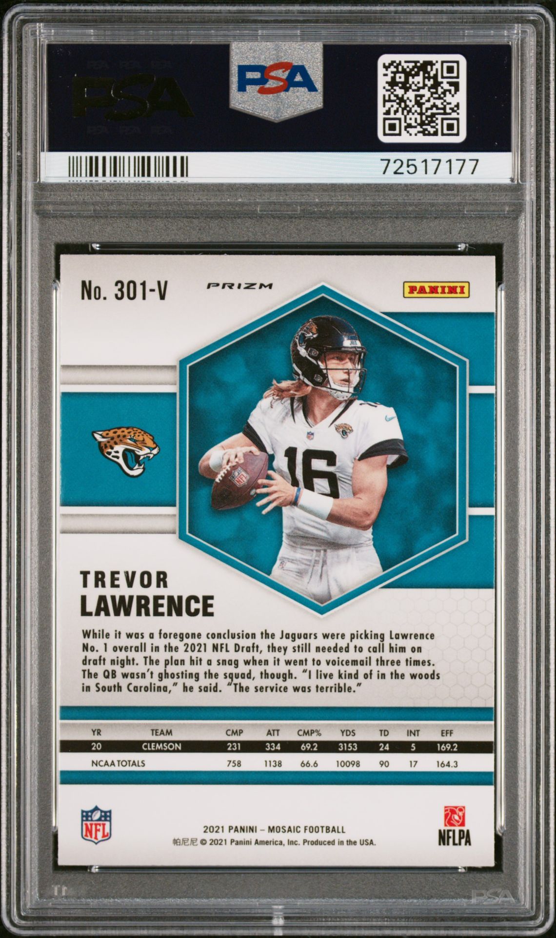 2021 Panini Mosaic Trevor Lawrence #301V (Variation-Silver) Mint 9 back