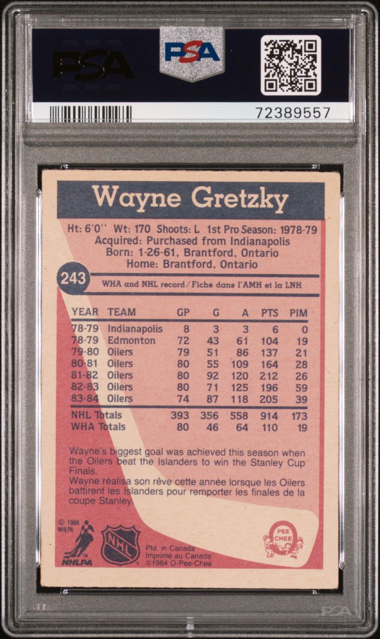 1984 O-PEE-CHEE 243 WAYNE GRETZKY Back