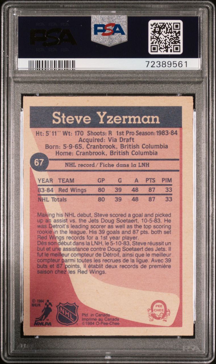 1984 O-PEE-CHEE 67 STEVE YZERMAN Back