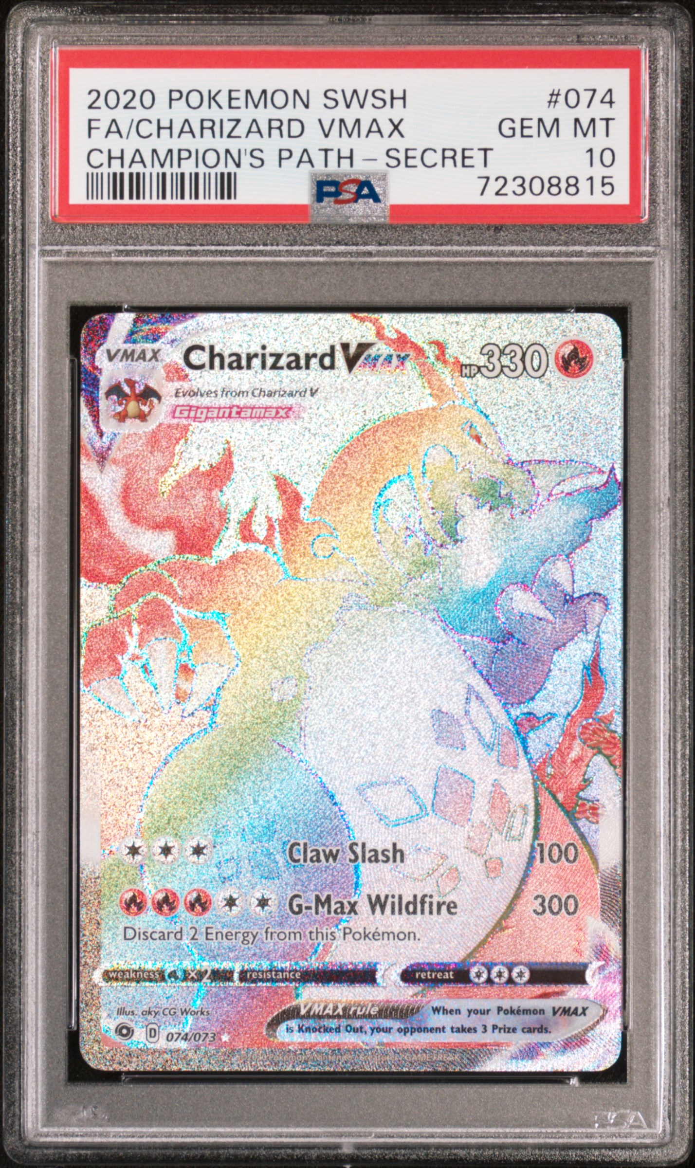 2020 #074 Full Art/Charizard Vmax PSA 10 Sword & Shield Champion's Path