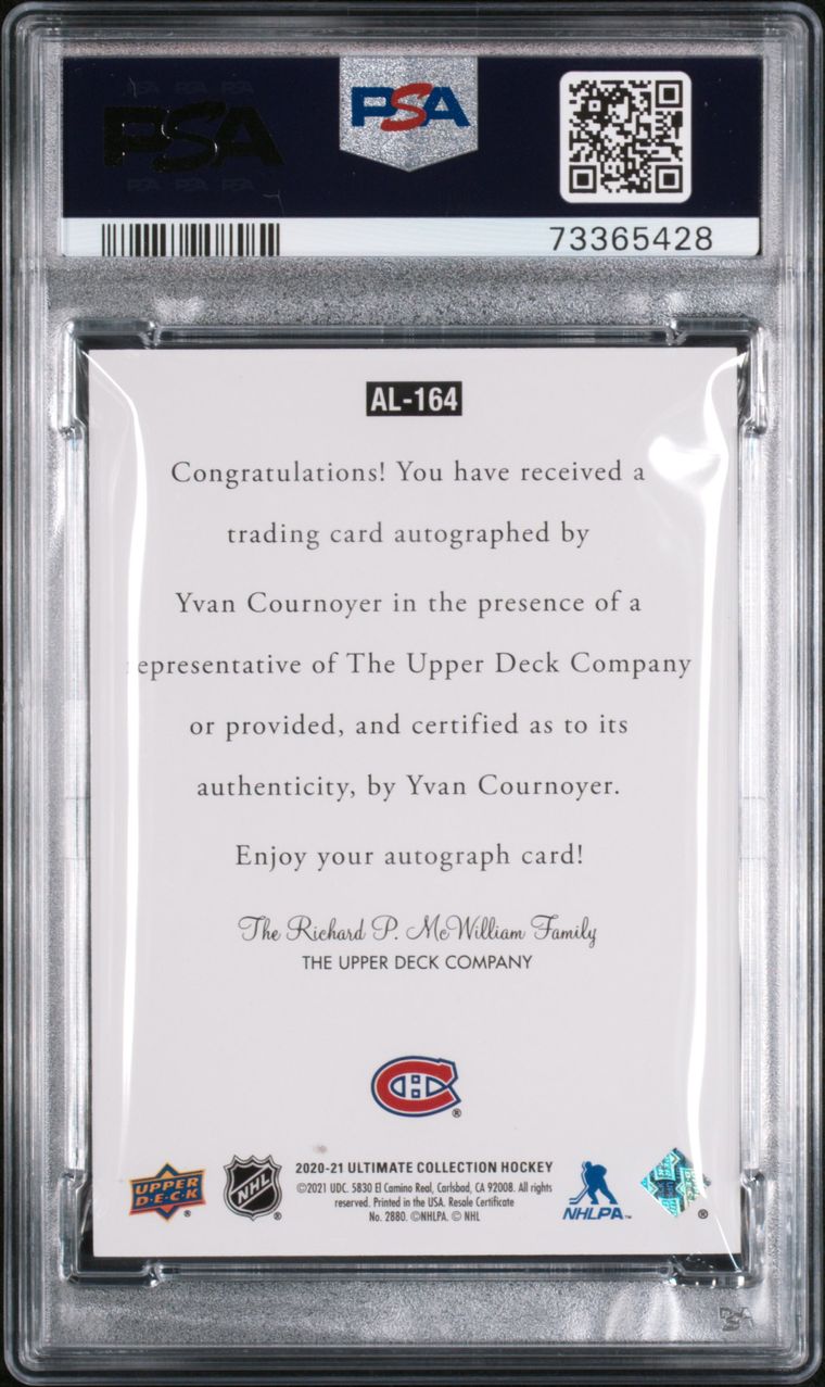 Back of Yvan Cournoyer Card