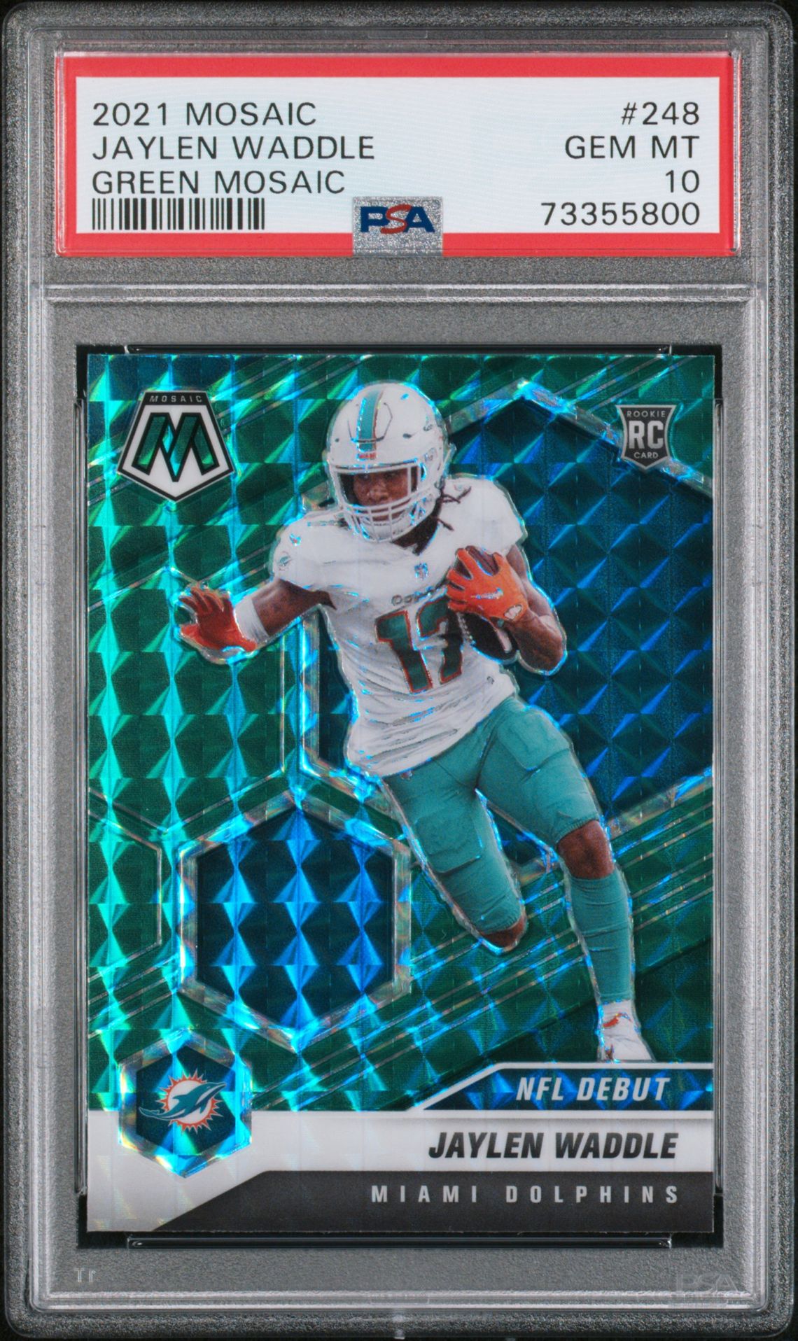 2021 Panini PANINI MOSAIC GREEN MOSAIC #248 Jaylen Waddle front