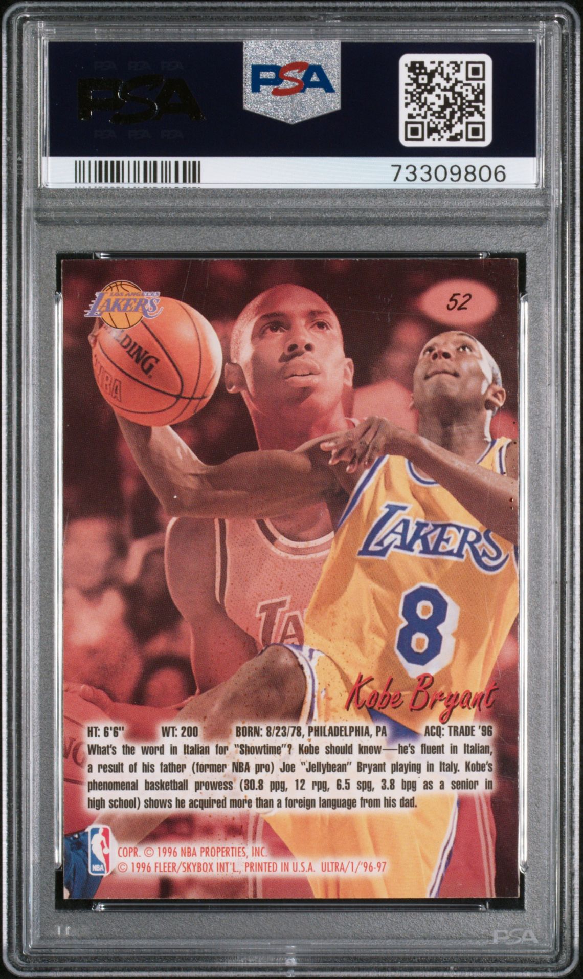 1996 Ultra Kobe Bryant #52 Nm 7 back