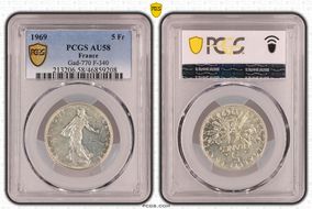 1969 5 Fr Gad-770 F-340 AU58