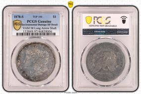 1878-S $1 VAM 58, Long Arrow Shaft N1