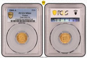 1866-A 5 Fr Gad-1002 F-502 Or MS64