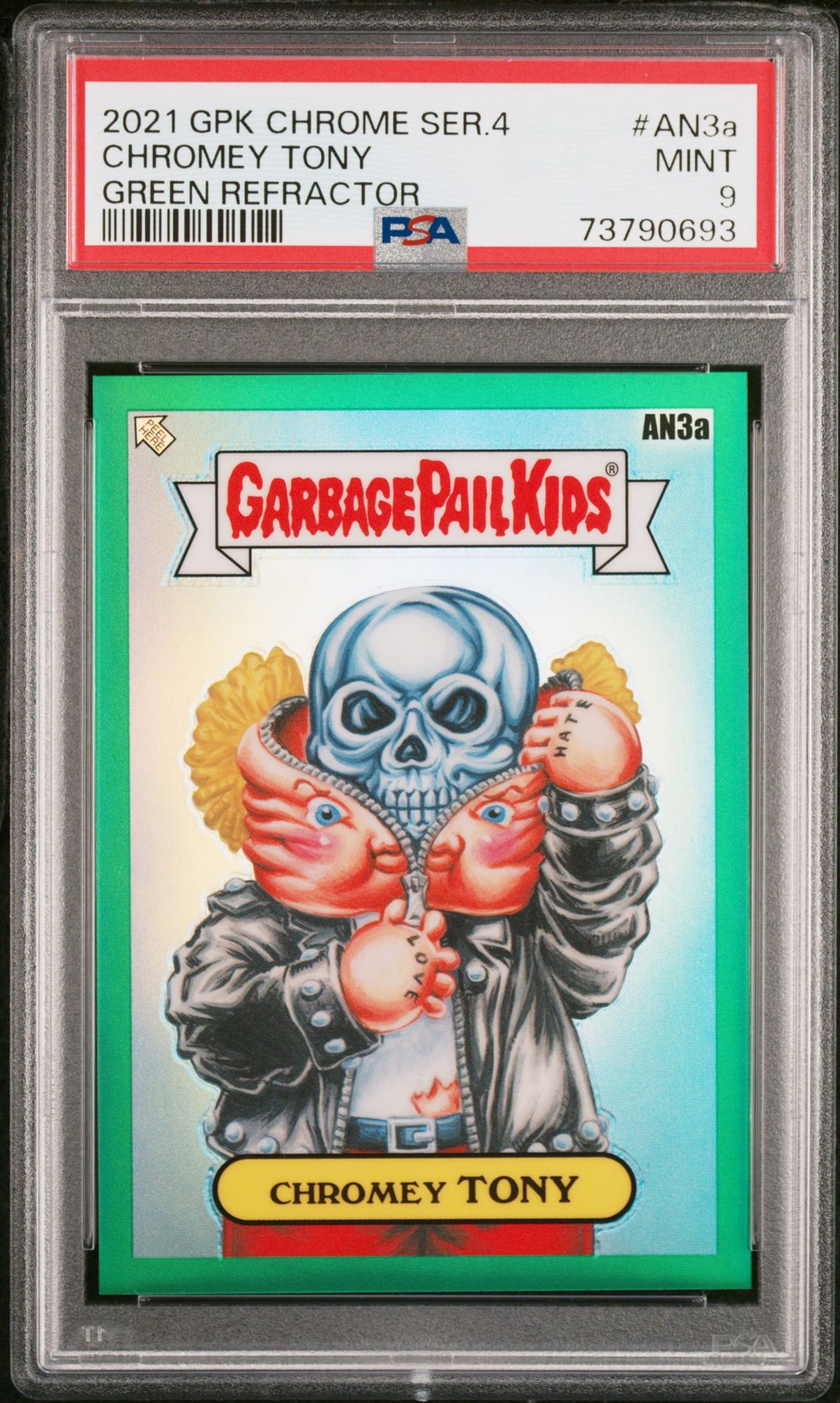 2021 Topps GARBAGE PAIL KIDS CHROME Green Refractor #AN3A Chromey Tony front