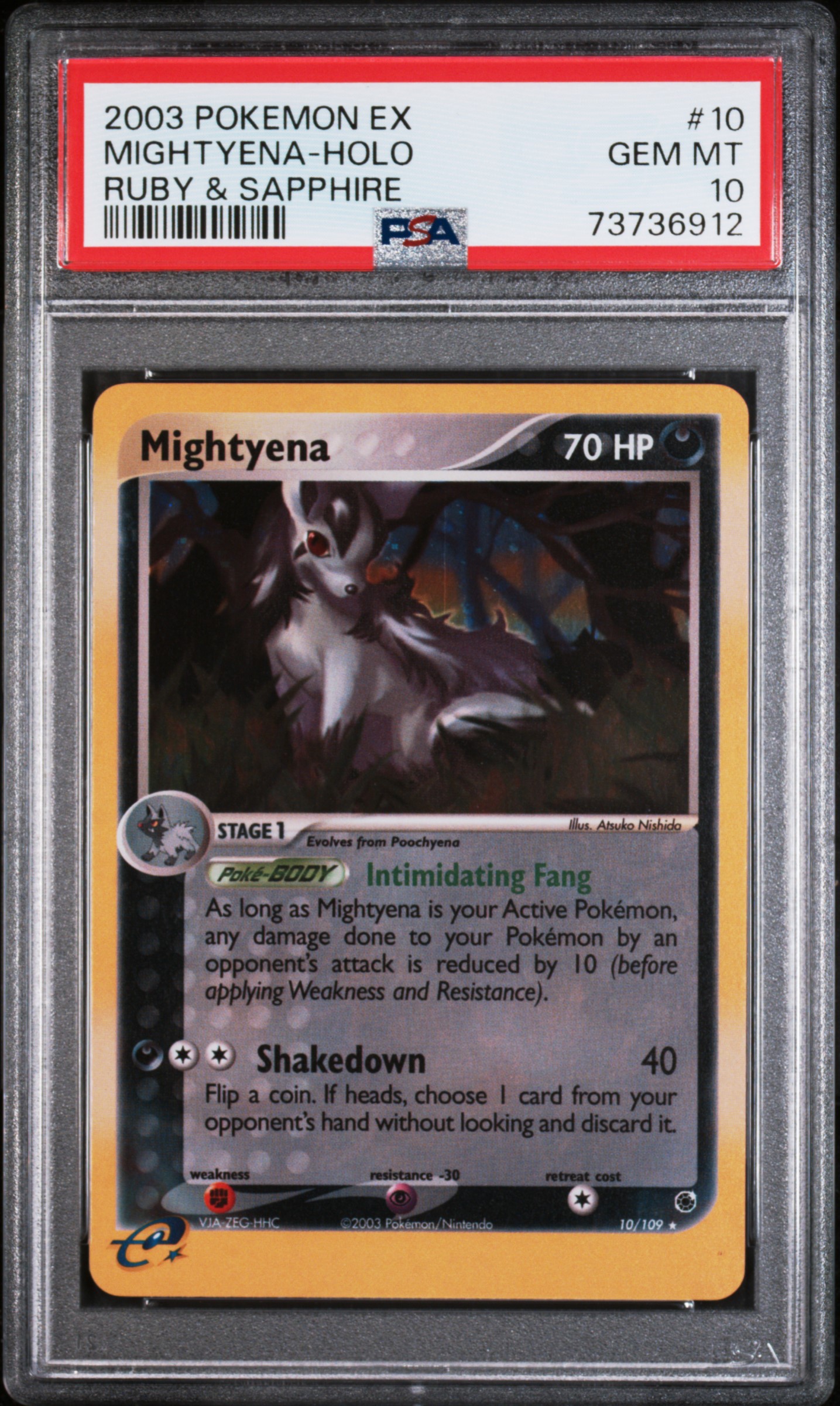 2003 Pokemon EX Ruby & Sapphire Holofoil #10 Mightyena – PSA GEM MT 10