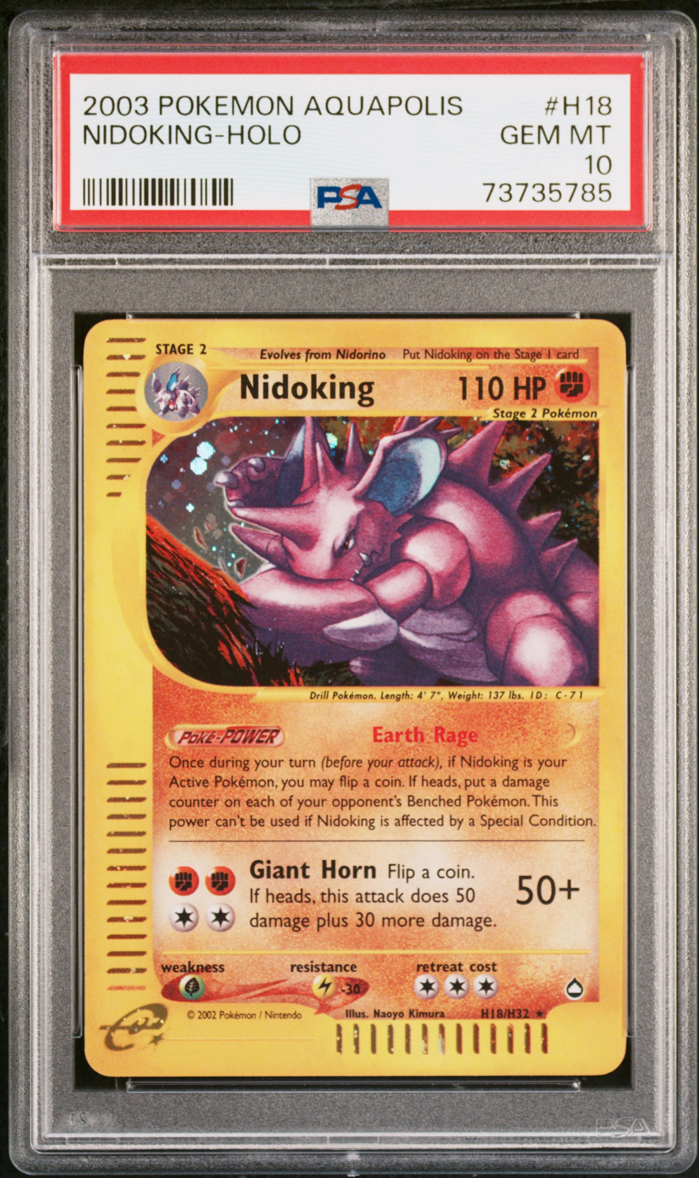 2003 Pokemon Aquapolis H18 Nidoking-Holo – PSA GEM MT 10