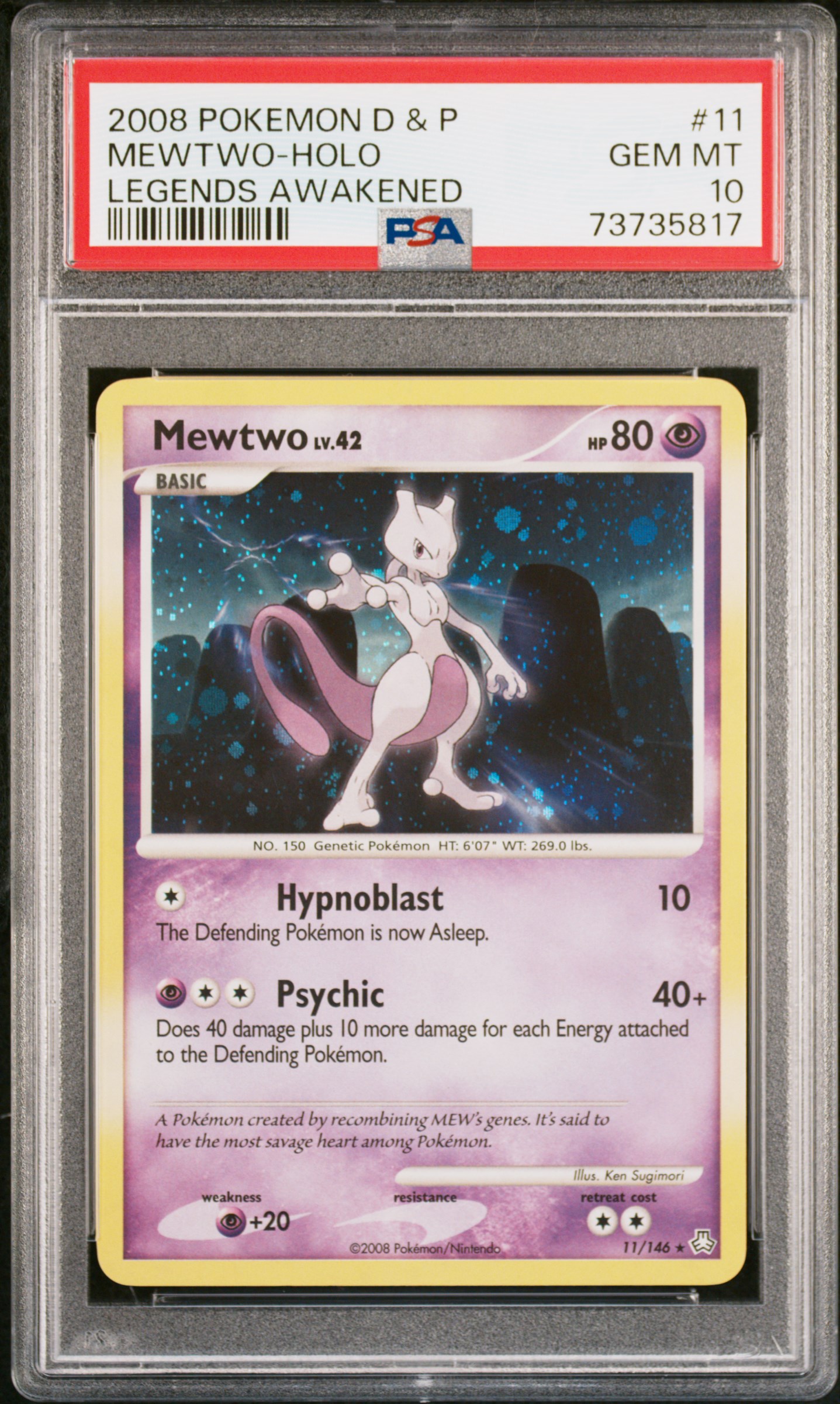 2008 Pokemon Diamond & Pearl Legends Awakened 11 Mewtwo-Holo – PSA GEM MT 10