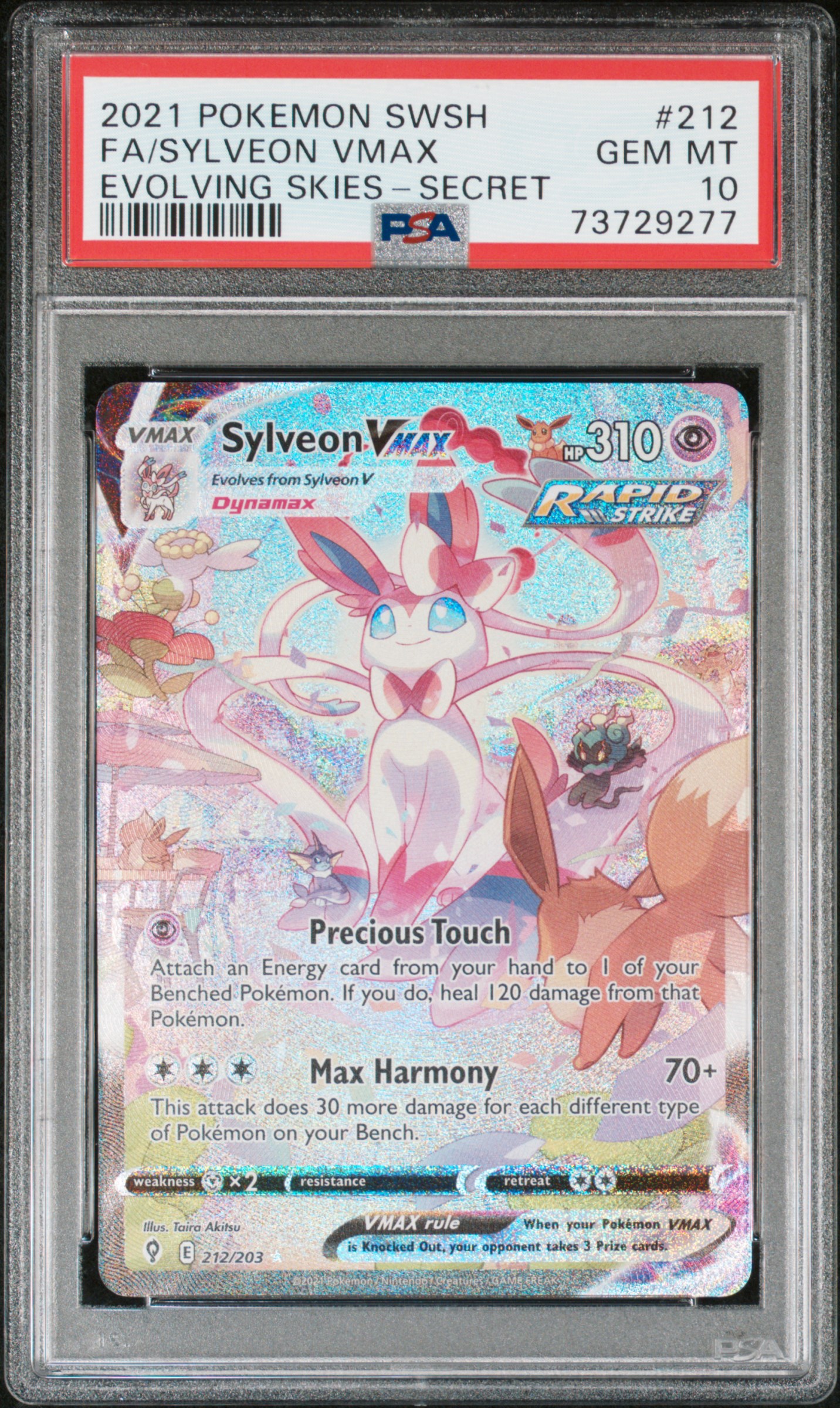 2021 Pokemon Sword & Shield Evolving Skies Fa/Sylveon Vmax #212 (Evolving Skies-Secret) Gem Mt 10 front