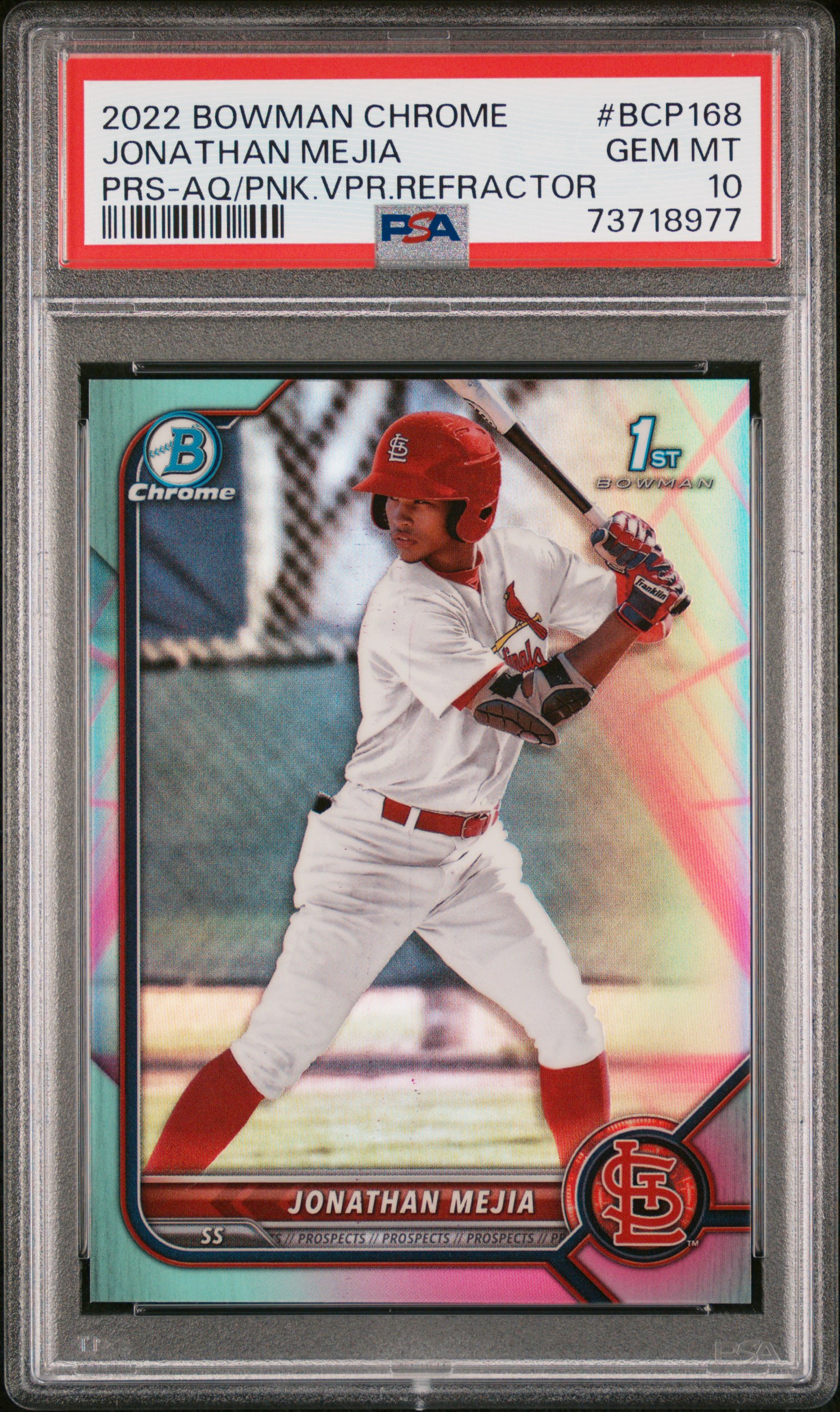 2022 Bowman Chrome Prospects Aqua/Pink Vapor Refractor #BCP-168 Jonathan Mejia Rookie Card (#001/125) - PSA GEM MT 10
