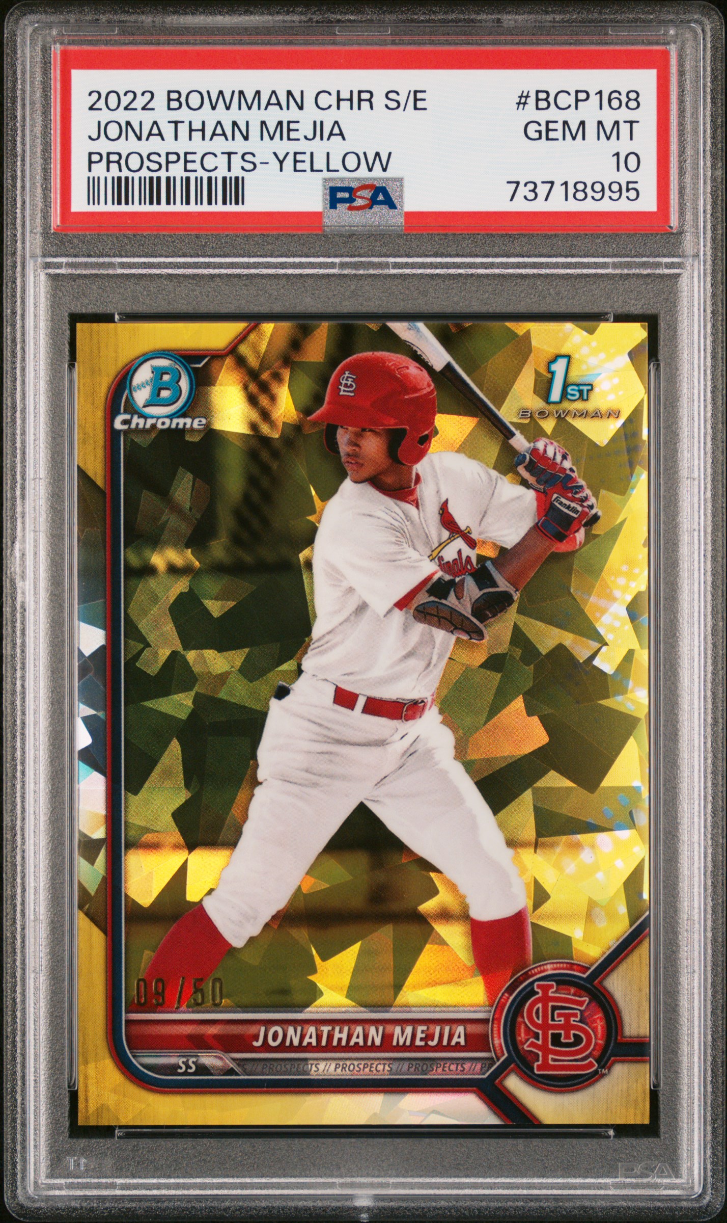 2022 Bowman Chrome Sapphire Edition Prospects Yellow #BCP-168 Jonathan Mejia Rookie Card (#09/50) – PSA GEM MT 10