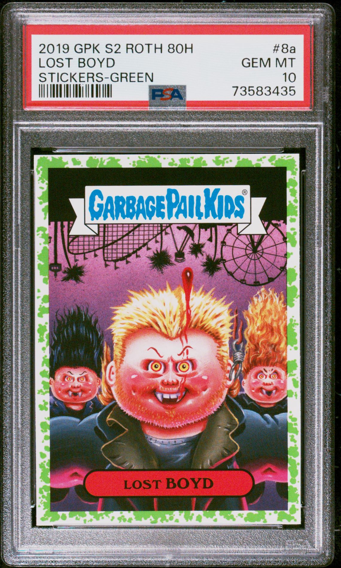 2019 Topps GARBAGE PAIL KIDS SERIES 2 REVENGE OF OH, THE HORROR-IBLE '80'S HORROR STICKER STICKERS-GREEN #8A Lost Boyd front