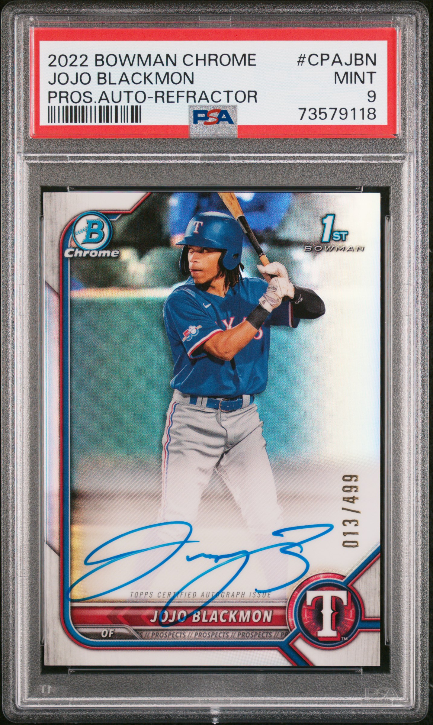 2022 Bowman Chrome Prospect Autographs Jojo Blackmon #Cpajbn (Pros.auto-Refractor) Mint 9 front