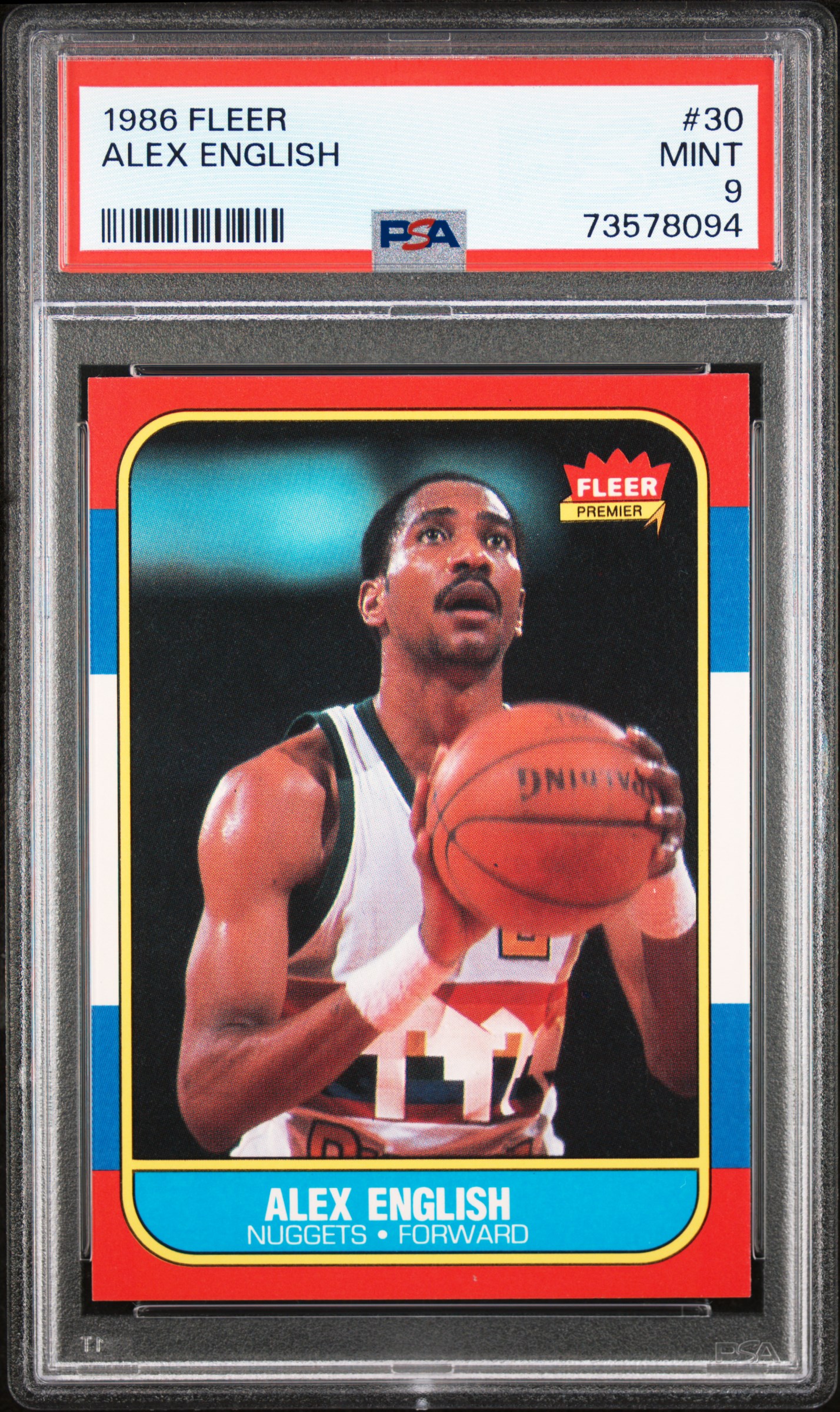 1986 Fleer Alex English #30 Mint 9 front