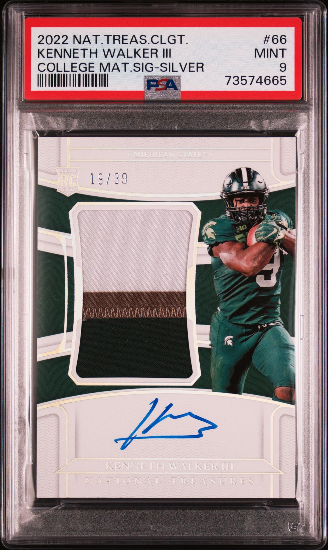 2022 Panini National Treasures Collegiate Kenneth Walker Iii #66 (College Mat.sig-Silver) Mint 9 front