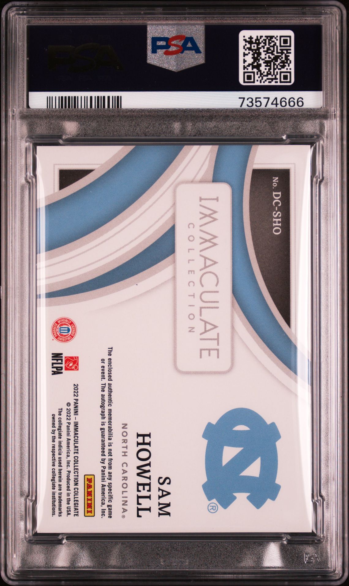 2022 Panini Immaculate Collection Collegiate Team Slogan Signatures Die Cuts Sam Howell #Dcsho (Team Slogan Sig.d/C-Gold) Mint 9 back