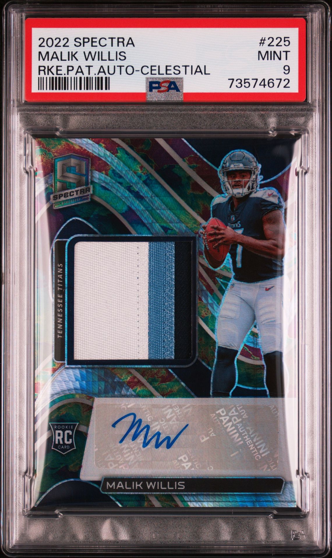 2022 Panini Spectra Malik Willis #225 (Rke.pat.auto-Celestial) Mint 9 front