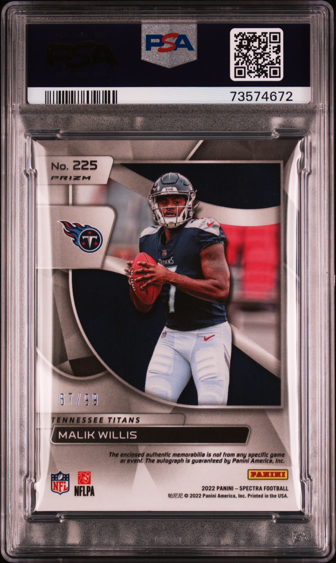 2022 Panini Spectra Malik Willis #225 (Rke.pat.auto-Celestial) Mint 9 back