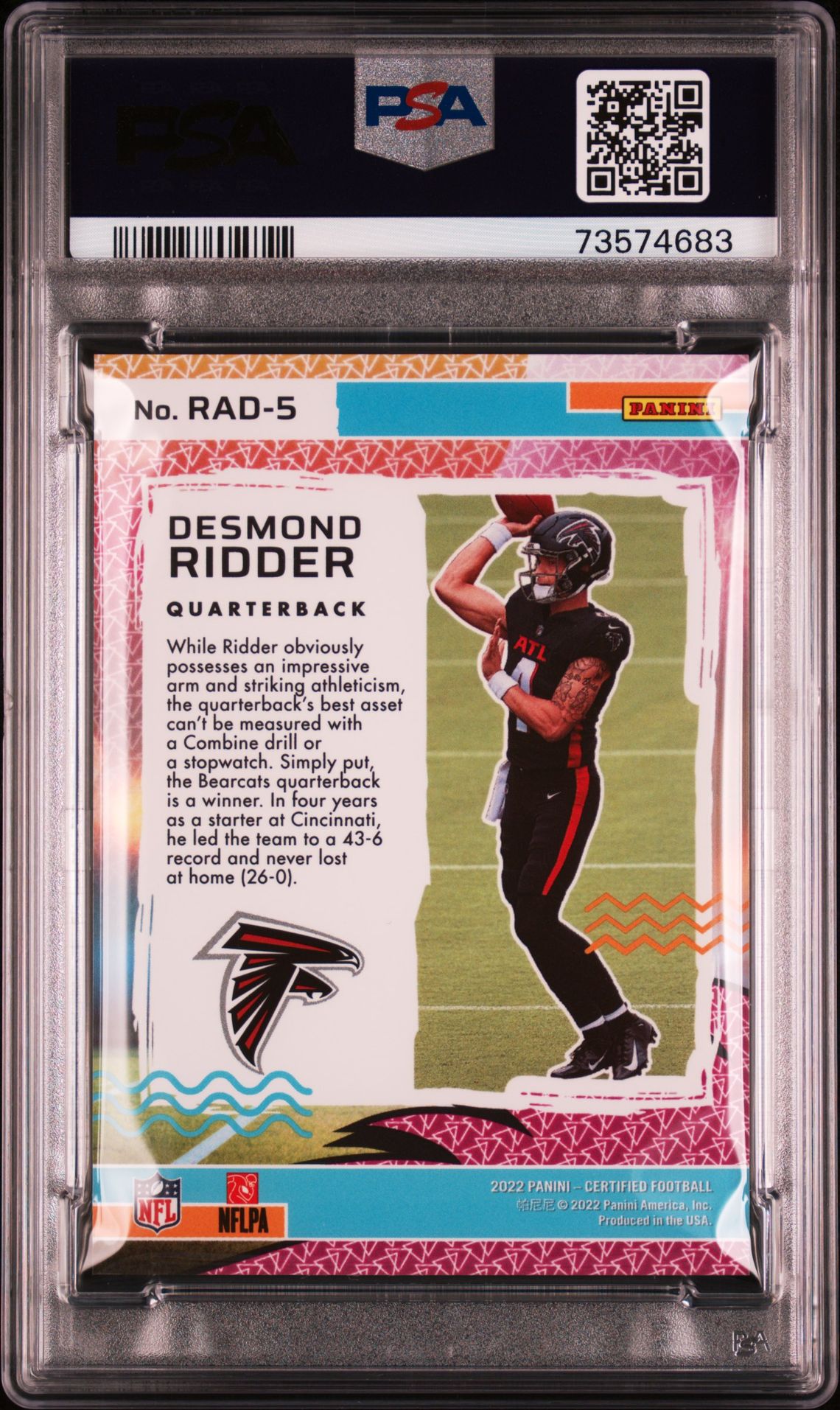 2022 Panini Certified Radical Rookies Desmond Ridder #Rad5 (Radical Rookies) Gem Mt 10 back