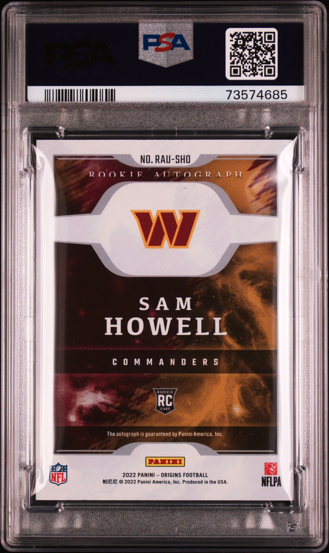 2022 Panini Origins Rookie Autographs Sam Howell #Rausho (Rookie Auto-Purple) Mint 9 back