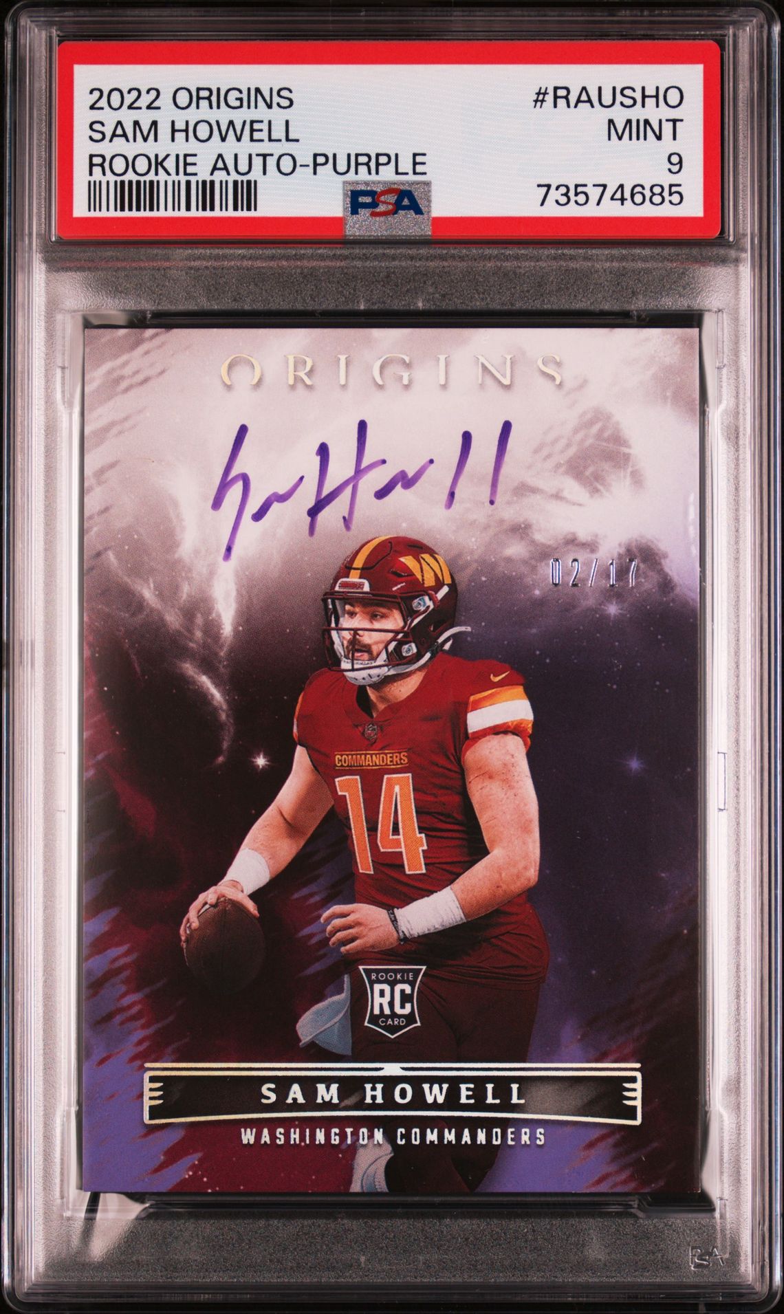 2022 Panini Origins Rookie Autographs Sam Howell #Rausho (Rookie Auto-Purple) Mint 9 front