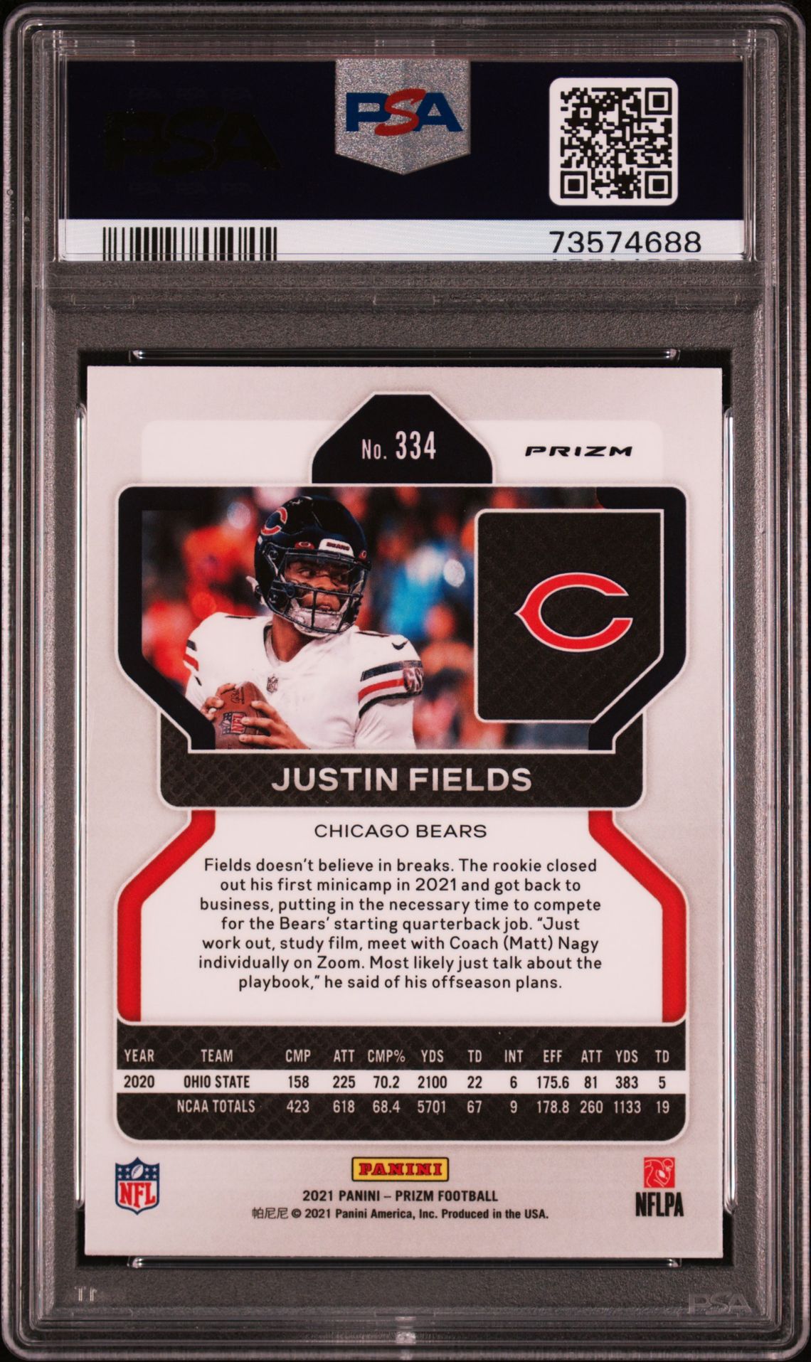 2021 Panini Prizm Justin Fields #334 (Silver Prizm) Mint 9 back