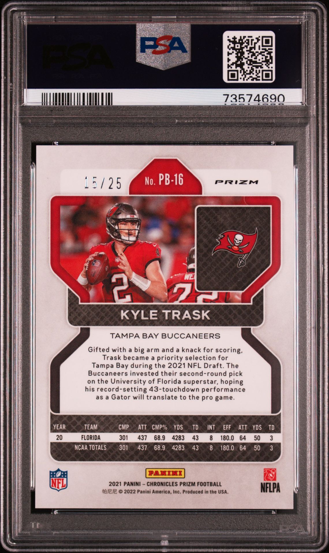 2021 Panini Chronicles Prizm Black Kyle Trask #Pb-16 (Prizm Black-Blue) Mint 9 back