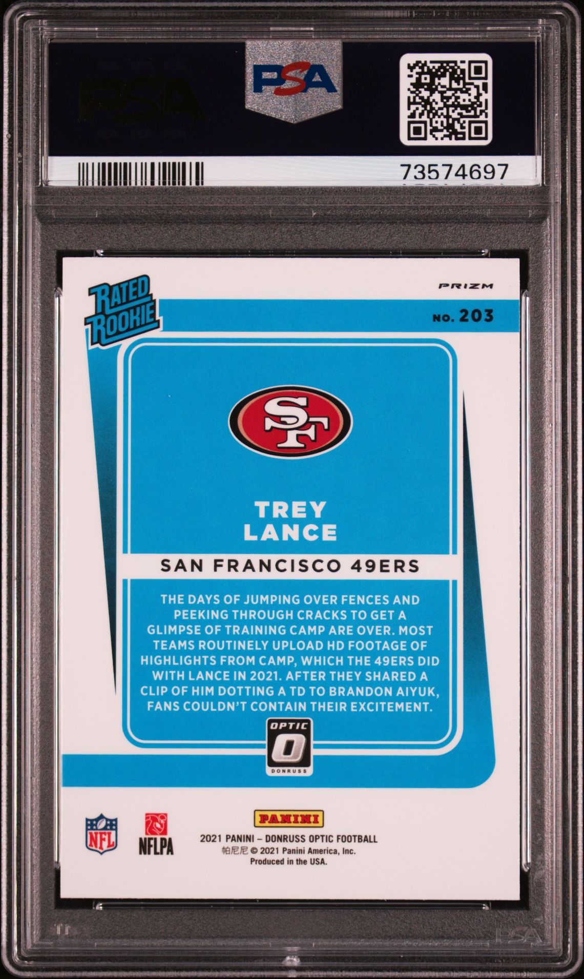 2021 Panini Donruss Optic Trey Lance #203 (Holo) Mint 9 back