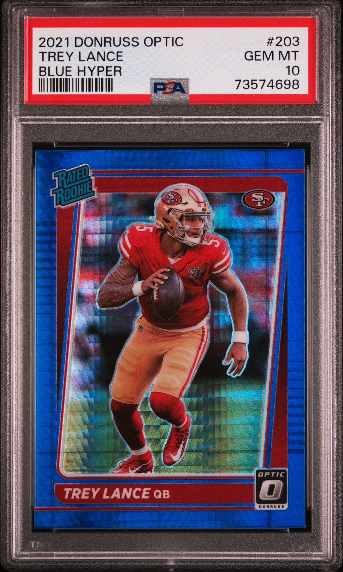 2021 Panini Donruss Optic Trey Lance #203 (Blue Hyper) Gem Mt 10 front