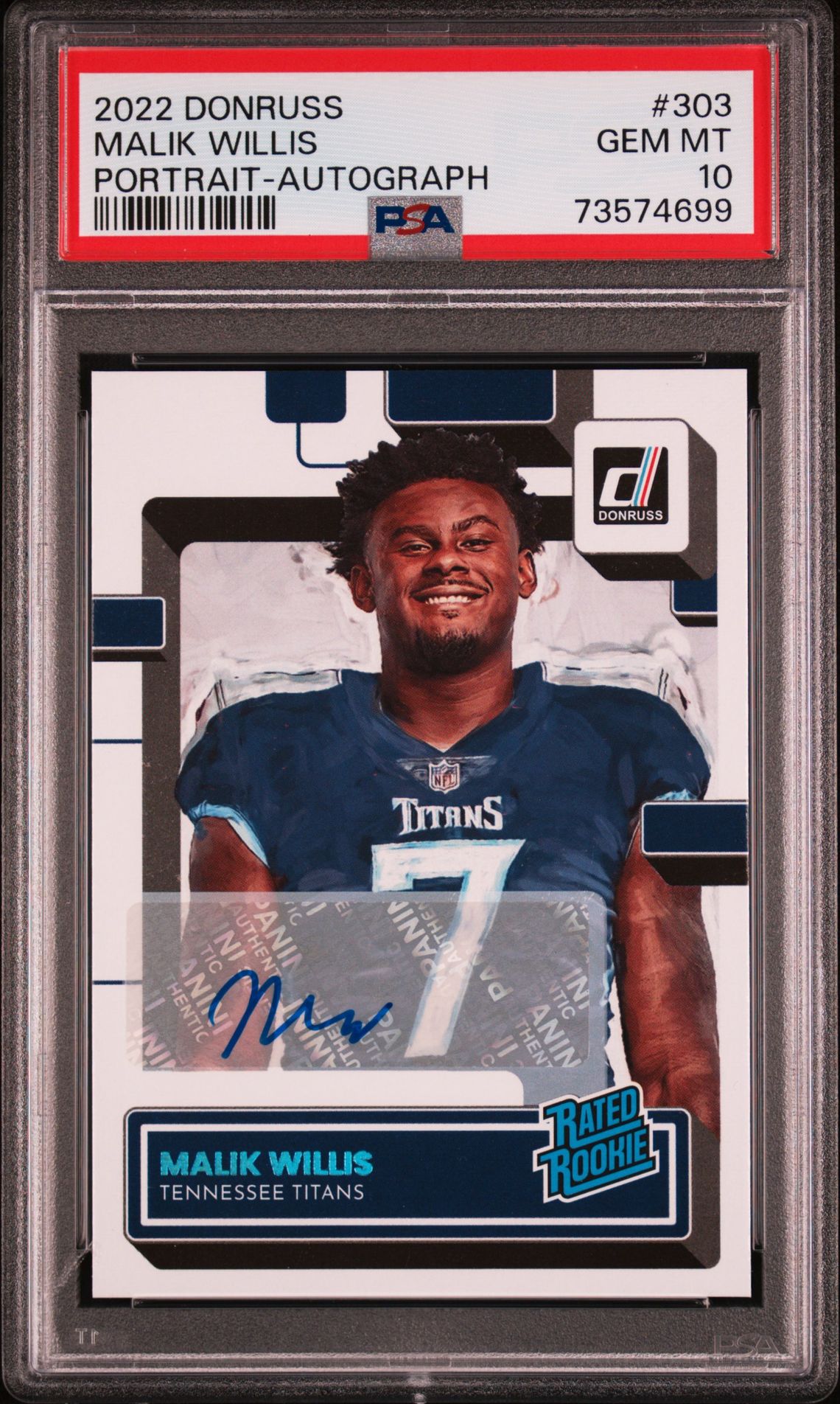2022 Panini Donruss Malik Willis #303 (Portrait-Autograph) Gem Mt 10 front