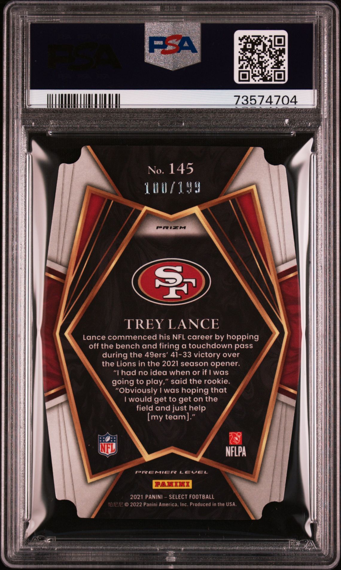2021 Panini Select Trey Lance #145 (Die-Cut Copper Prizm) Mint 9 back
