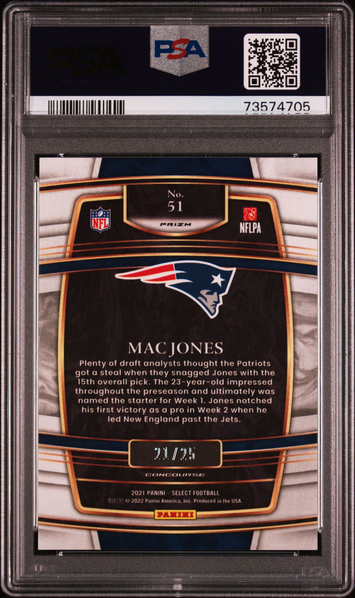 2021 Panini Select Mac Jones #51 (Tie-Dye Prizm) Mint 9 back
