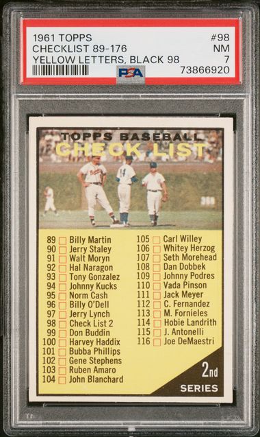 1961 Topps Topps Yellowletters,Black98 Black #98 Checklist 89 -176 front