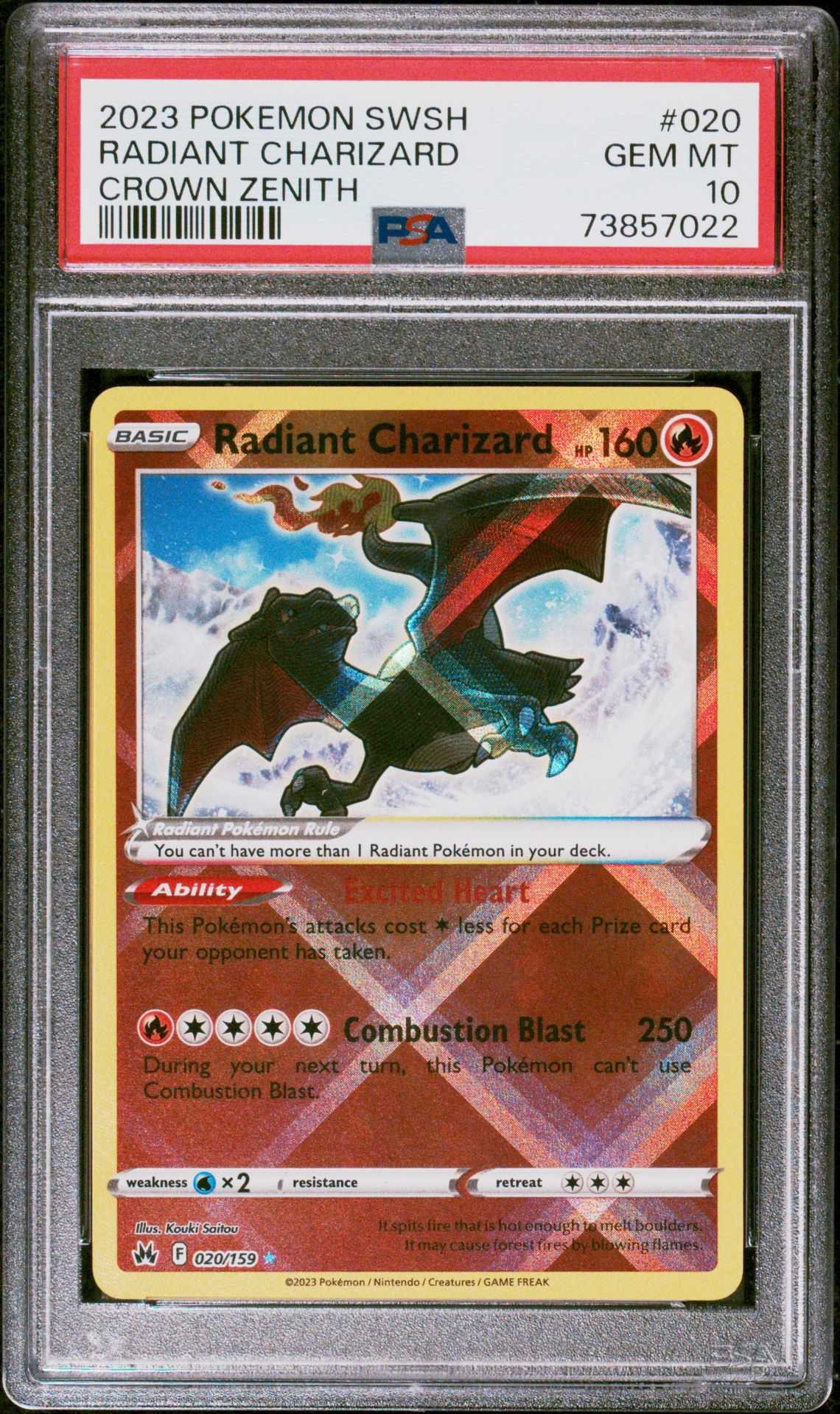 2023 Pokemon Sword And Shield Crown Zenith Radiant Charizard #020 (Crown Zenith) Gem Mt 10 front