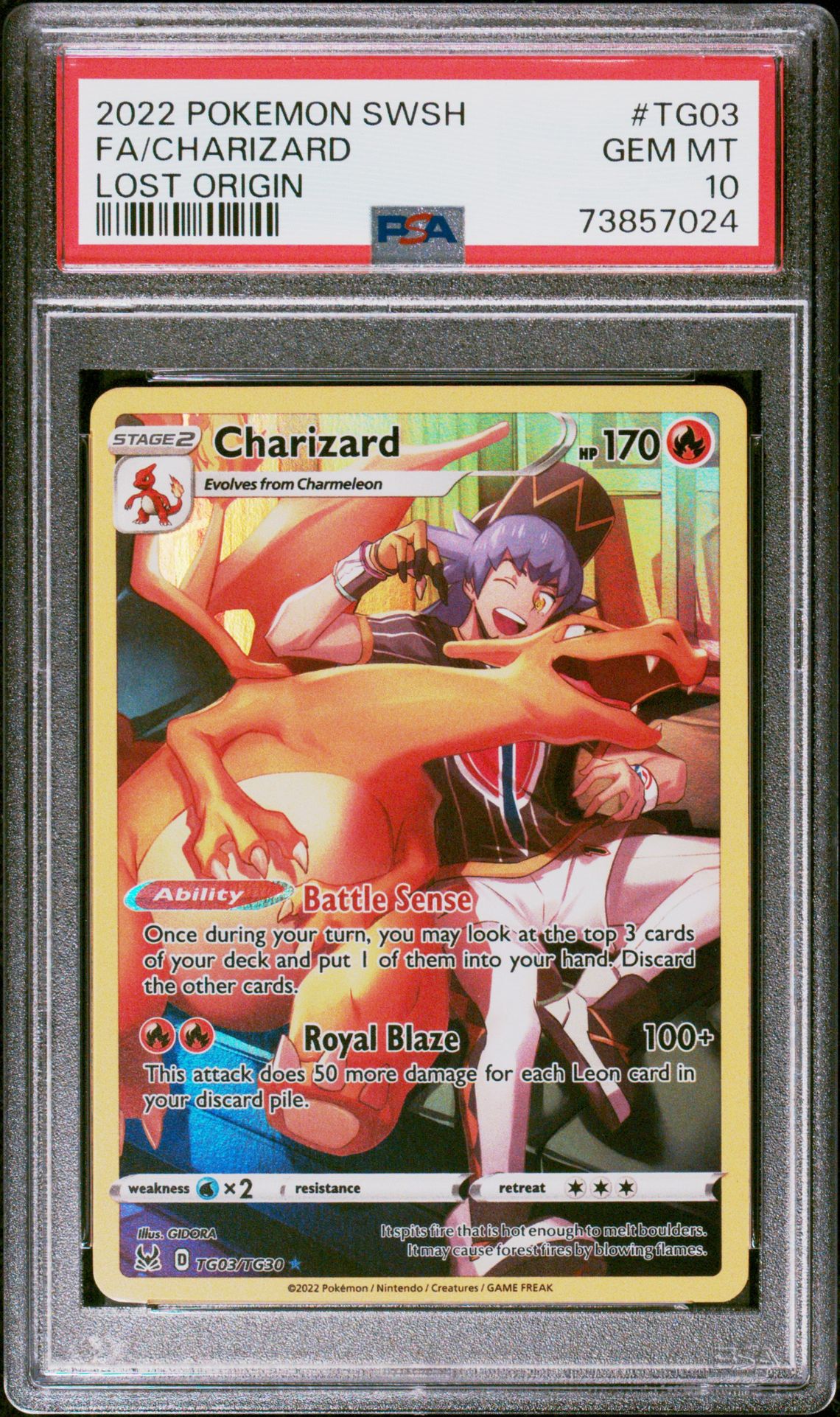 2022 Pokemon Sword & Shield Lost Origin Fa/Charizard #Tg03 (Lost Origin) Gem Mt 10 front