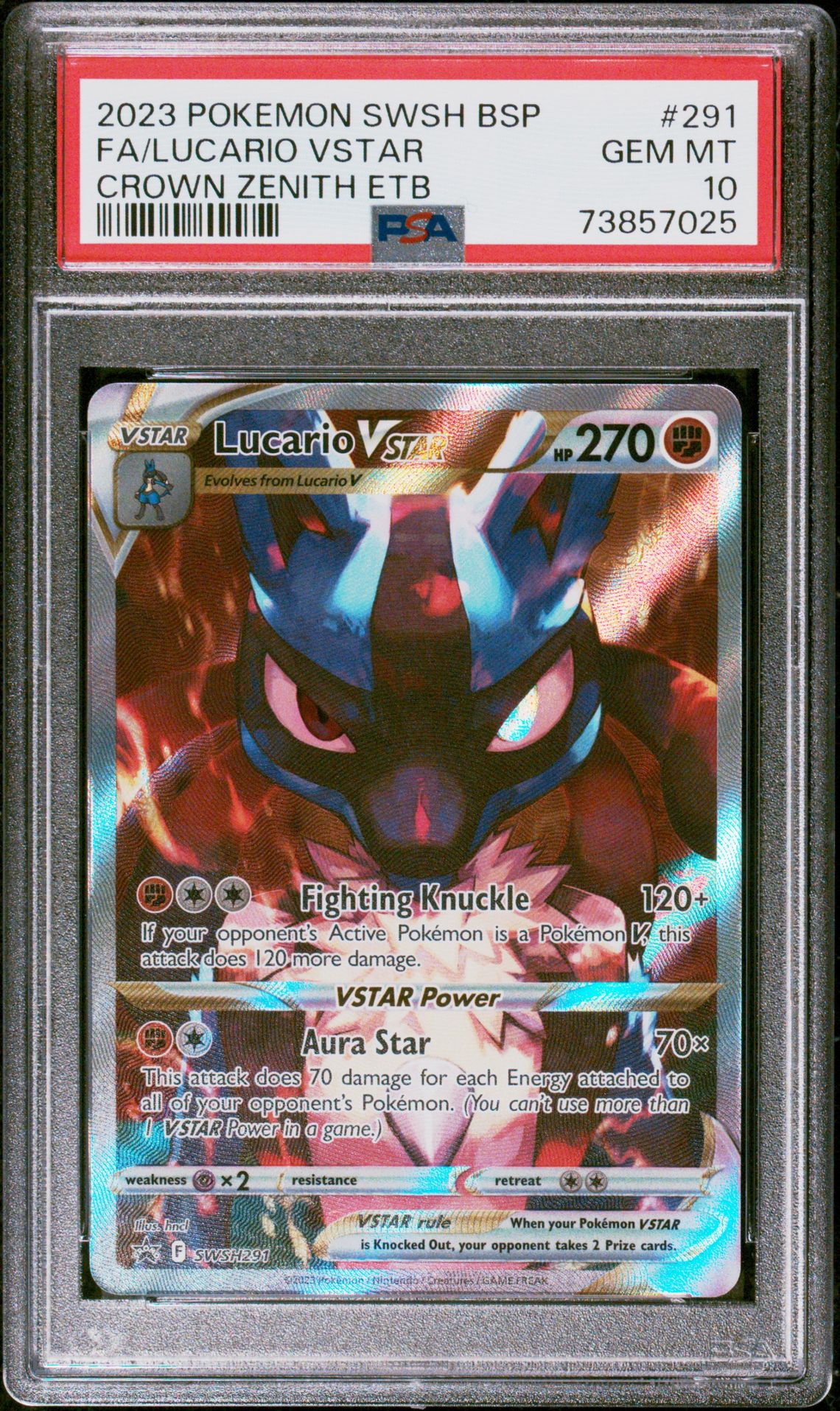 2023 Pokemon Swsh Black Star Promo Fa/Lucario Vstar #291 (Crown Zenith Etb) Gem Mt 10 front