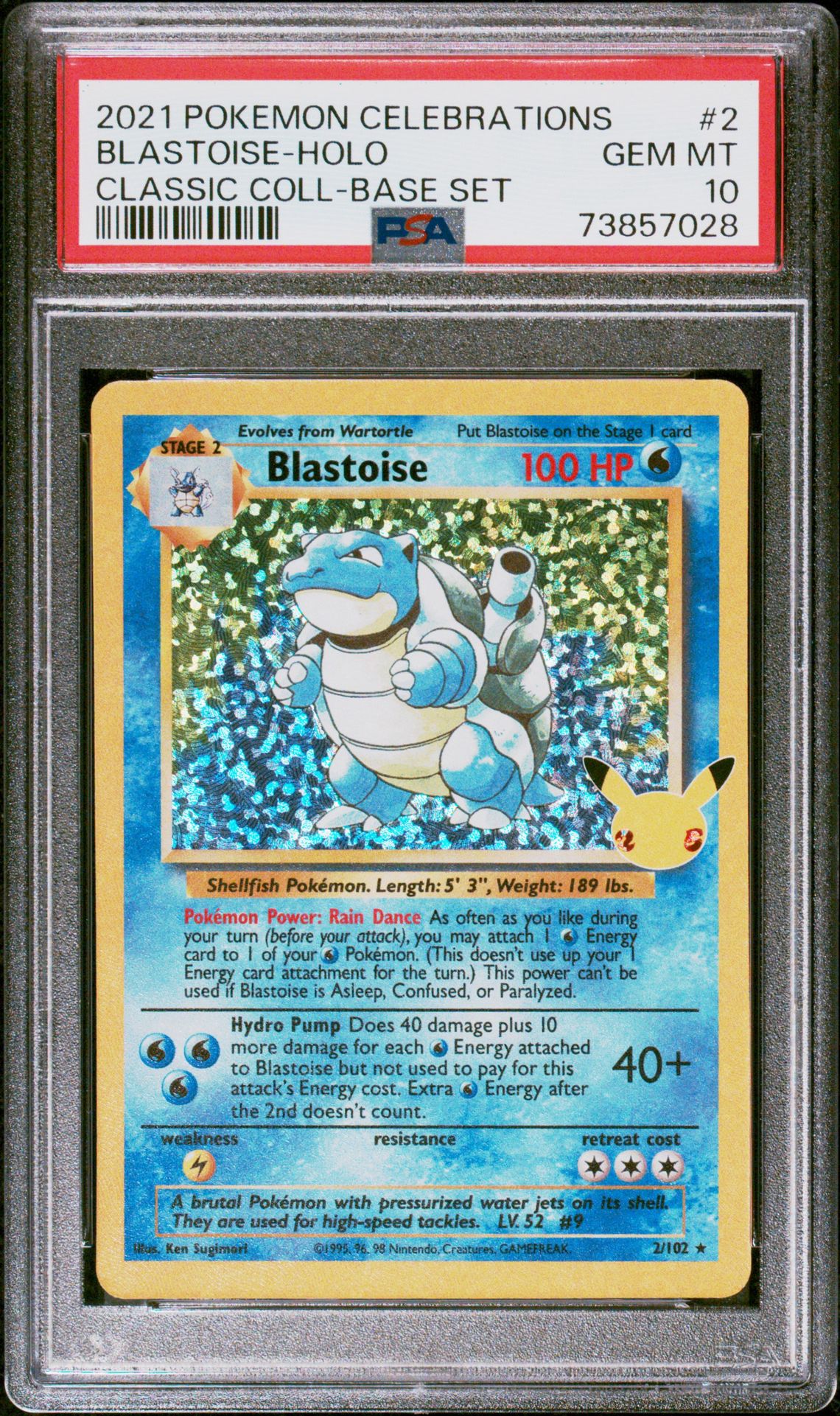 2021 Pokemon Celebrations Classic Collection Blastoise-Holo #2 (Classic Coll-Base Set) Gem Mt 10 front