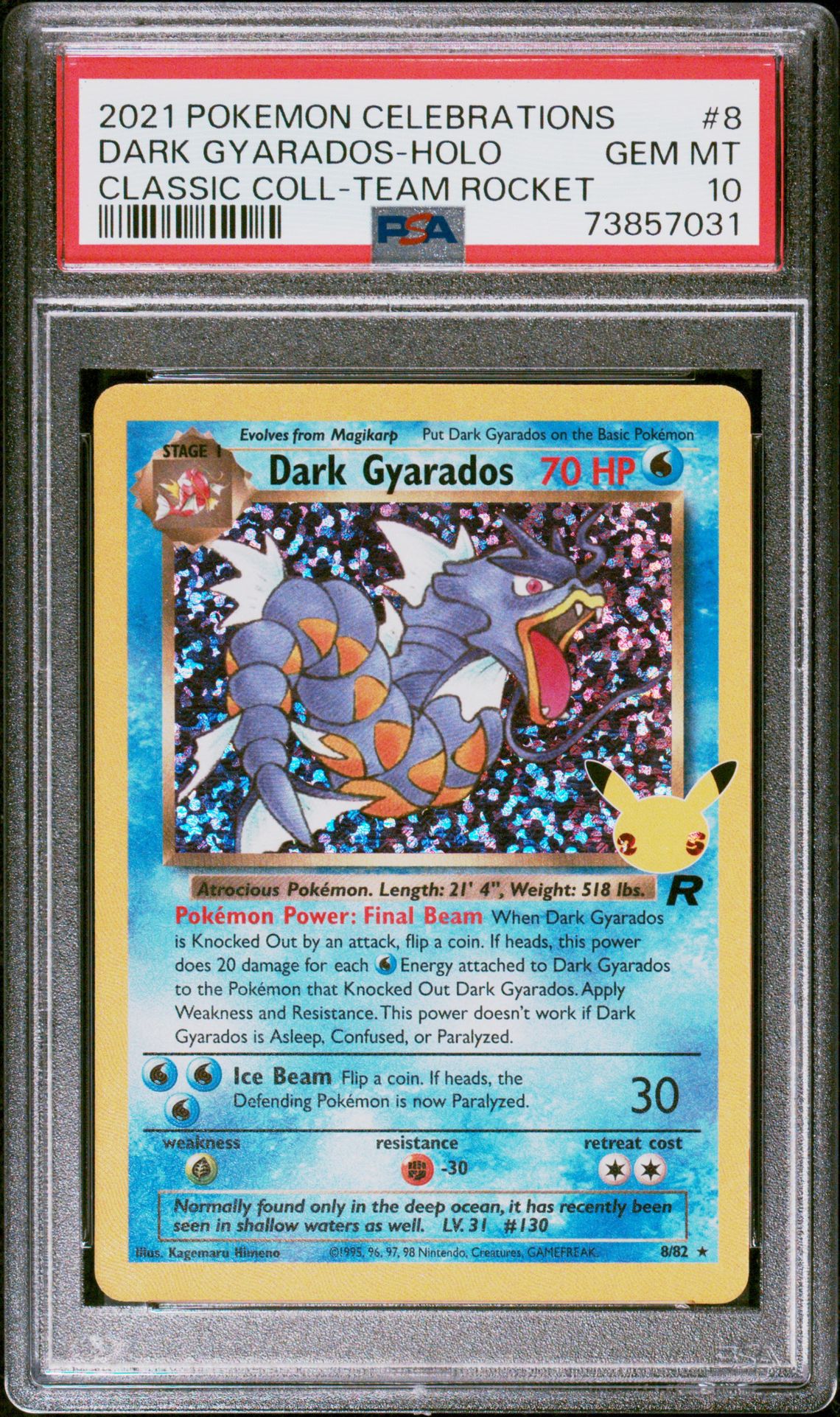 2021 Pokemon Celebrations Classic Collection Dark Gyarados-Holo #8 (Classic Coll-Team Rocket) Gem Mt 10 front