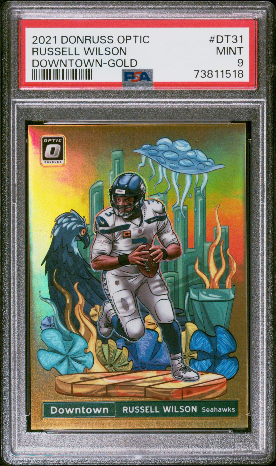 2021 Panini PANINI DONRUSS OPTIC DOWNTOWN GOLD #DT31 Russell Wilson front