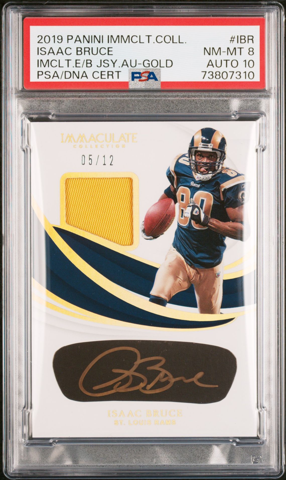 2019 Panini PANINI IMMACULATE COLLECTION IMMACULATE EYE BLACK JERSEY AUTOGRAPH Eye Black Jersey Autograph Gold Isaac Bruce front