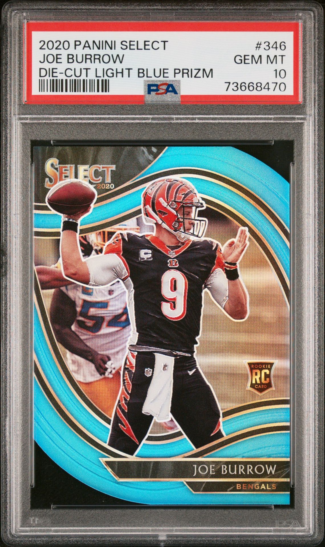 2020 Panini Select Joe Burrow #346 (Die-Cut Light Blue Prizm) Gem Mt 10 front