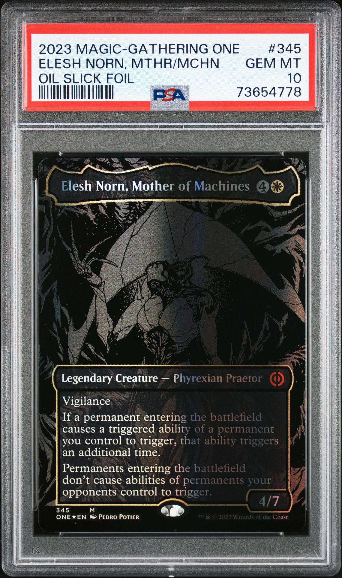 2023 MTG MAGIC THE GATHERING PHYREXIA: ALL WILL BE ONE OIL SLICK FOIL #345 Elesh Norn, Mthr/Mchn front