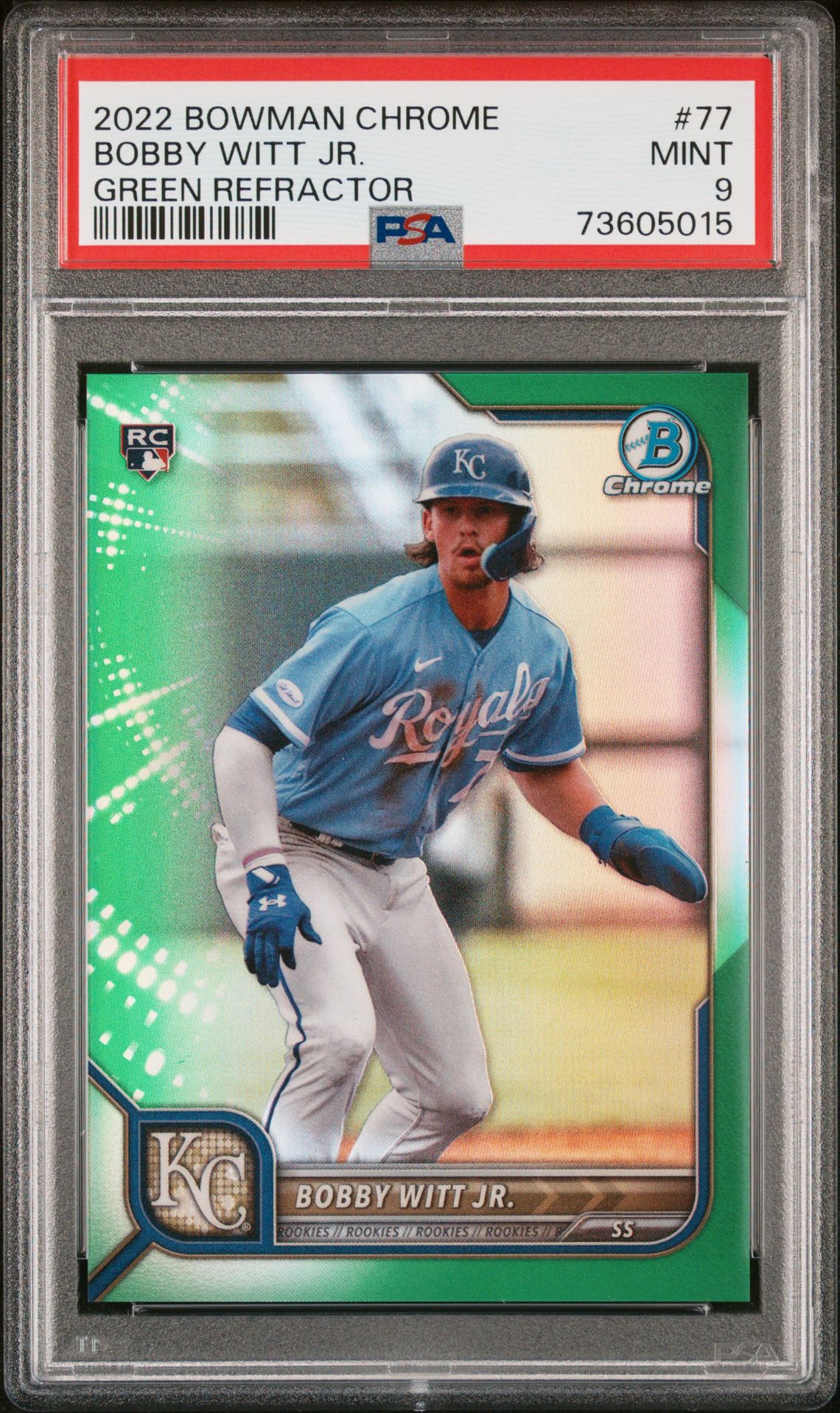 2022 Bowman Bowman Chrome GREEN REFRACTOR #77 Bobby Witt Jr. front