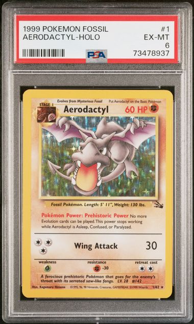 1999 Pokemon Fossil Rare Holofoil #1 Aerodactyl – PSA EX-MT 6 on