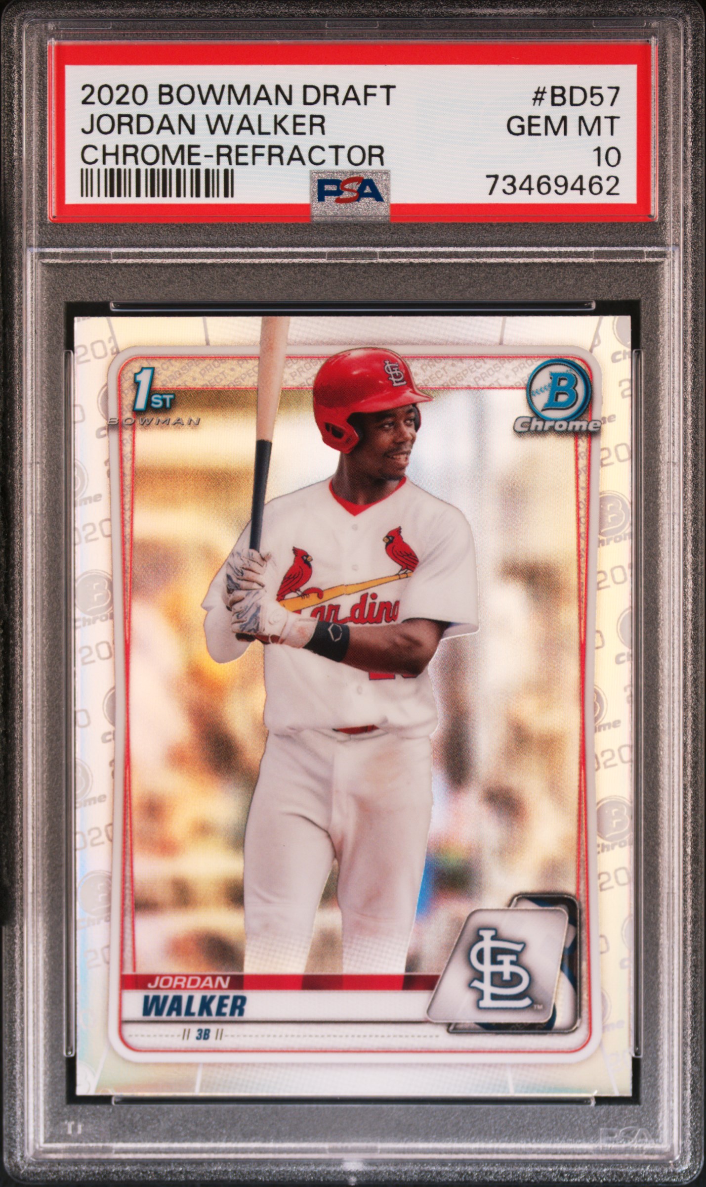 2020 Bowman Draft Jordan Walker #Bd57 (Chrome-Refractor) Gem Mt 10 front