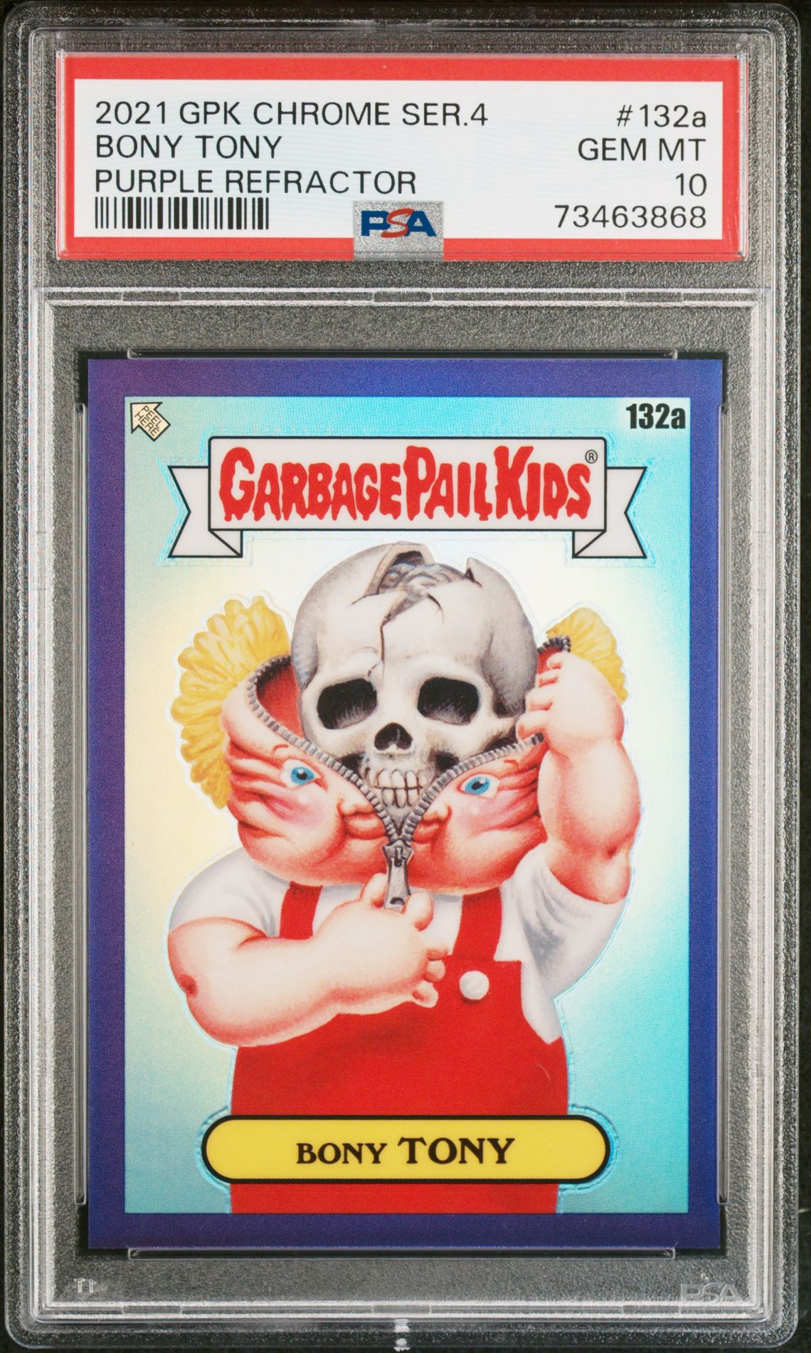 2021 Topps GARBAGE PAIL KIDS CHROME Purple Refractor #132A Bony Tony front