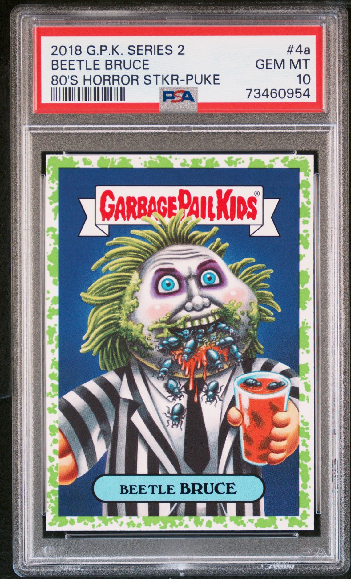2018 Garbage Pail Kids GARBAGE PAIL KIDS SERIES 2 80'S HORROR STICKERS 80'S HORROR STKR-PUKE #4A Beetle Bruce front
